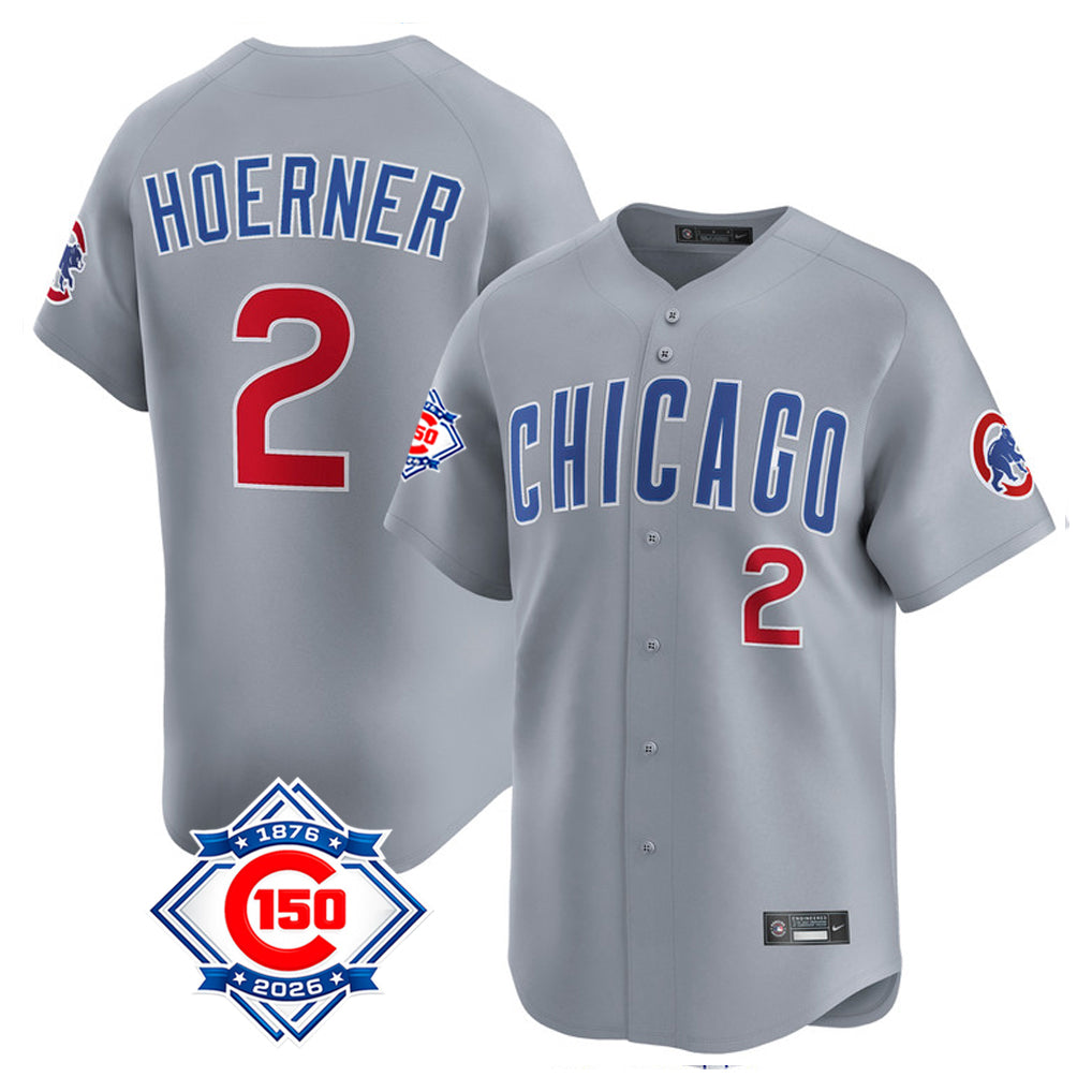 Choea C.Cubs #2 Nico Hoerner Player Gray Road 150th Anniversary Limited Home Stitched Jerseys