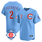 Choea C.Cubs #2 Nico Hoerner Player Light Blue 150th Anniversary Limited Home Stitched Jerseys
