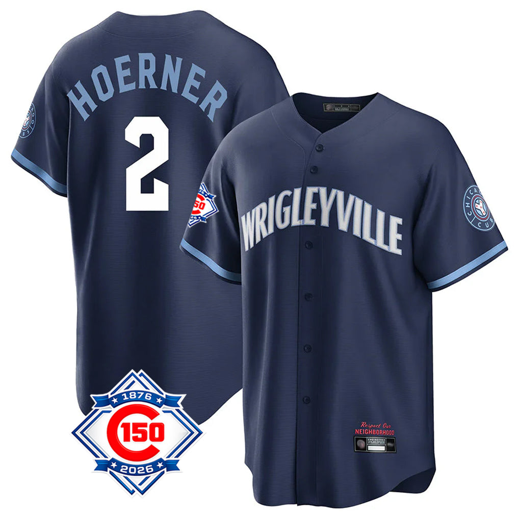 Choea C.Cubs #2 Nico Hoerner Player Navy 150th Anniversary City Connect Home Game Stitched Jerseys