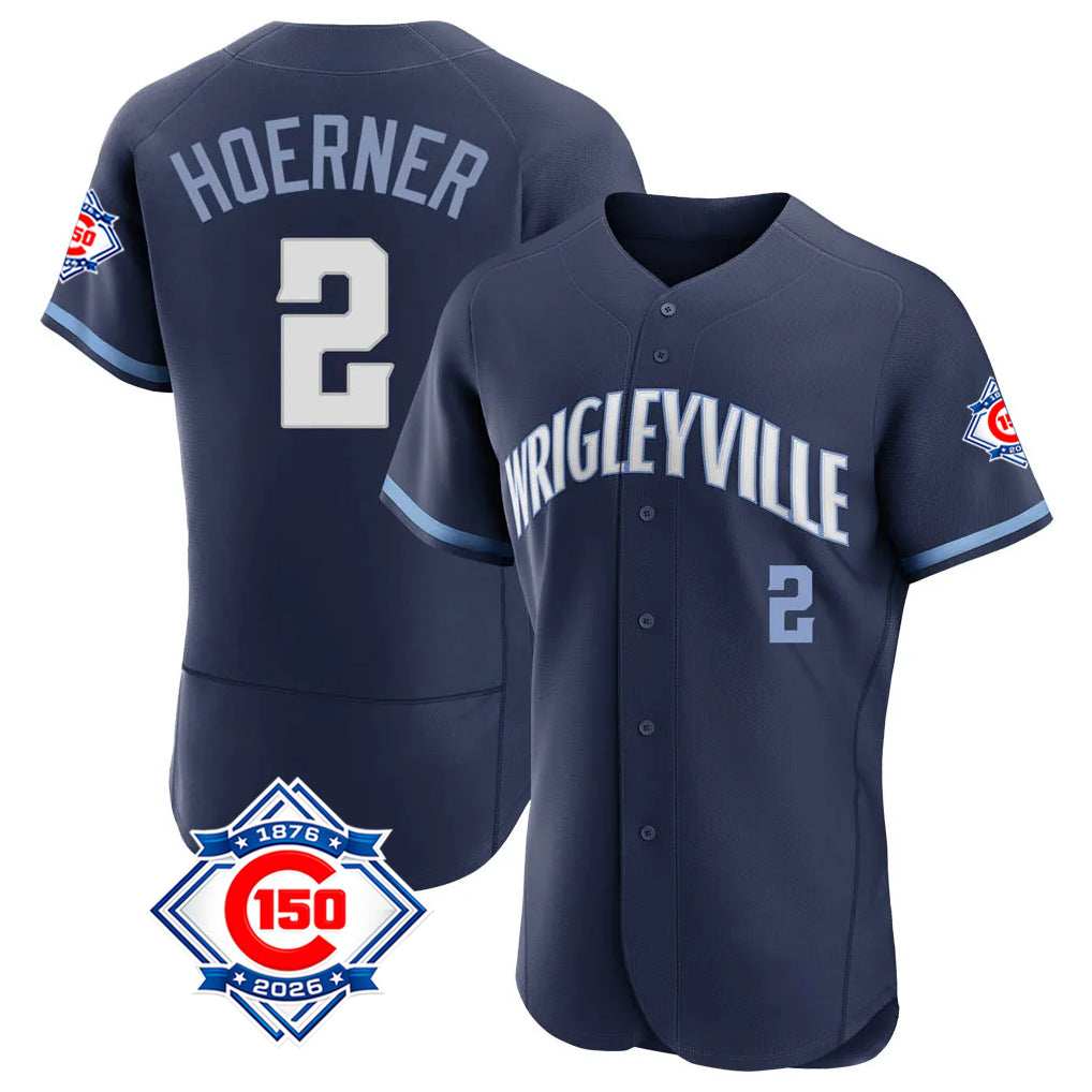 Choea C.Cubs #2 Nico Hoerner Player Navy City Connect 150th Anniversary Limited Elite Home Stitched Jerseys