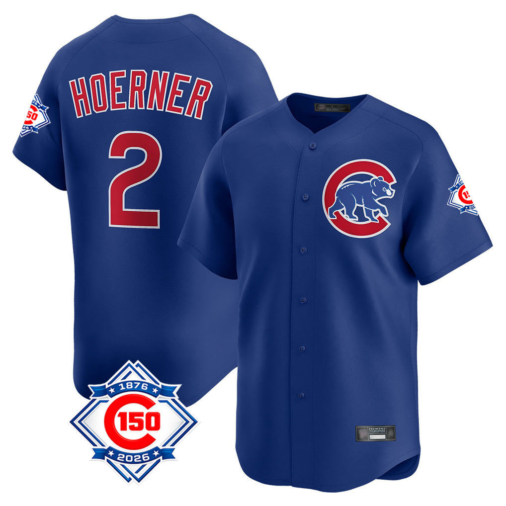 Choea C.Cubs #2 Nico Hoerner Player Royal 150th Anniversary Limited Home Stitched Jerseys