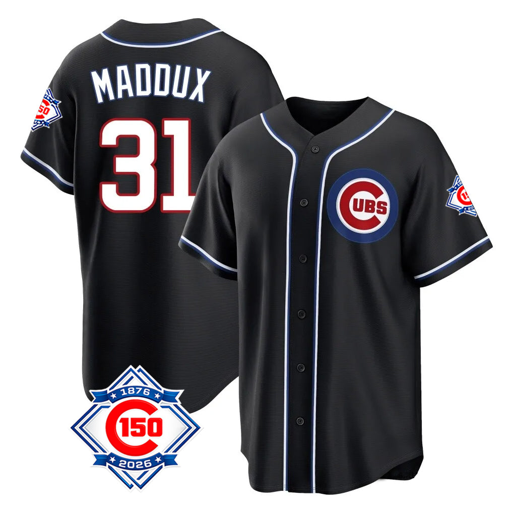 Choea C.Cubs #31 Greg Maddux Player Black Fashion Out 150th Anniversary Game Stitched Jerseys