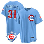 Choea C.Cubs #31 Greg Maddux Player Light Blue 150th Anniversary Home Game Stitched Jerseys