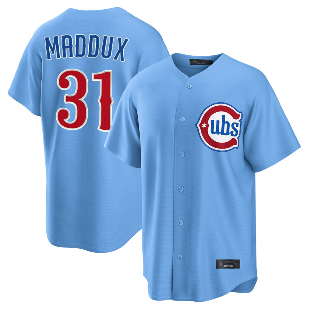 Choea C.Cubs #31 Greg Maddux Player Light Blue Home Game Stitched Jerseys