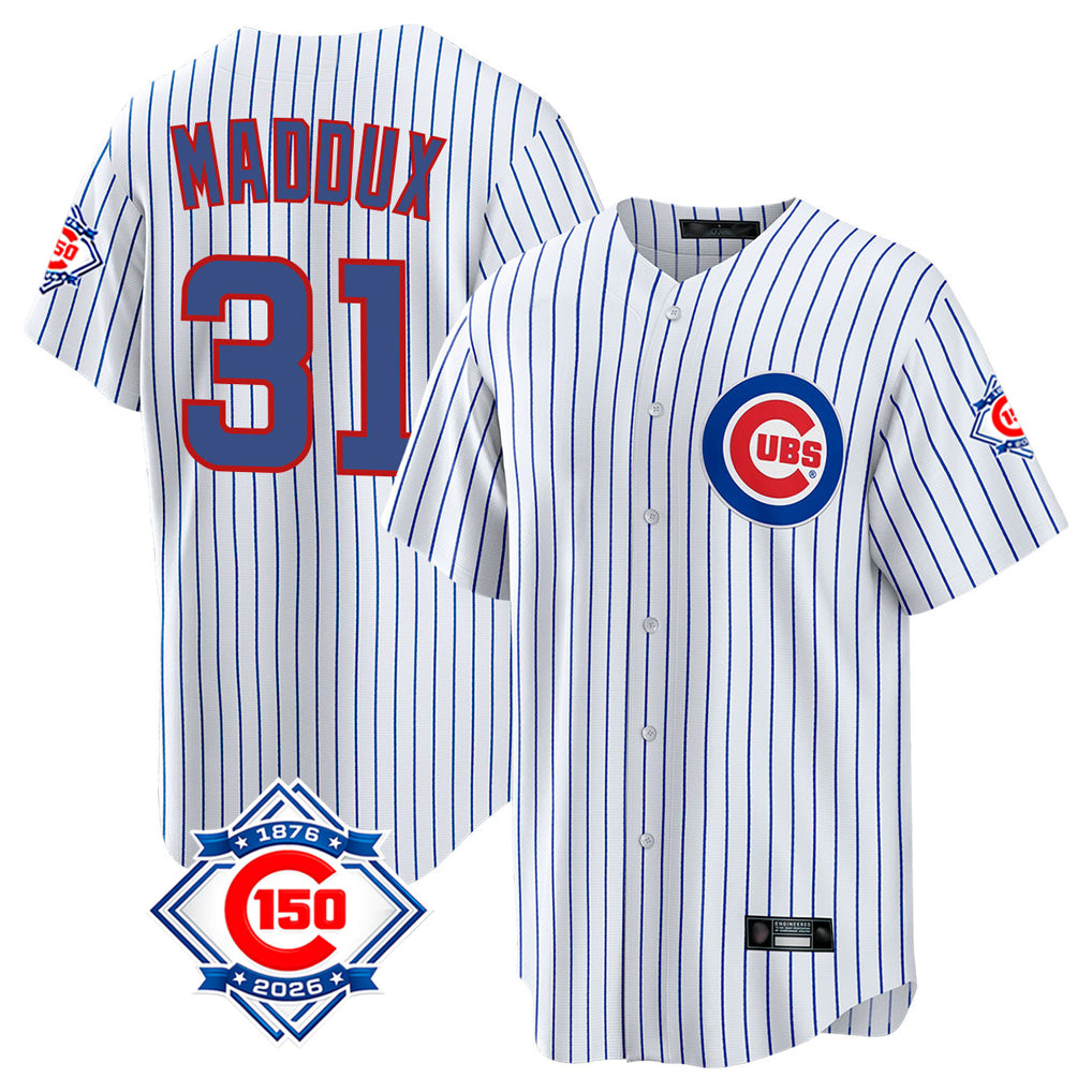 Choea C.Cubs #31 Greg Maddux Player White 150th Anniversary Home Game Stitched Jerseys