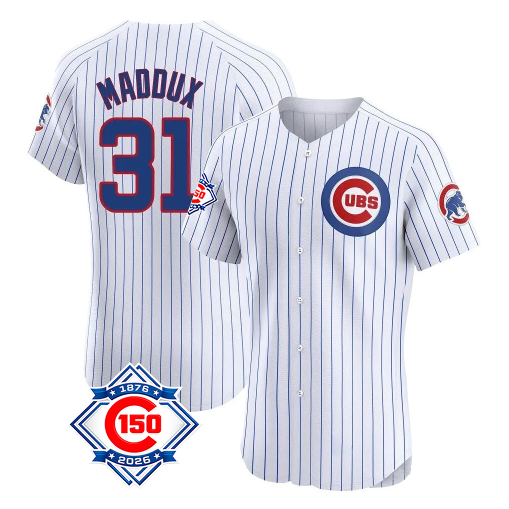 Choea C.Cubs #31 Greg Maddux Player White 150th Anniversary Limited Elite Home Game Stitched Jerseys