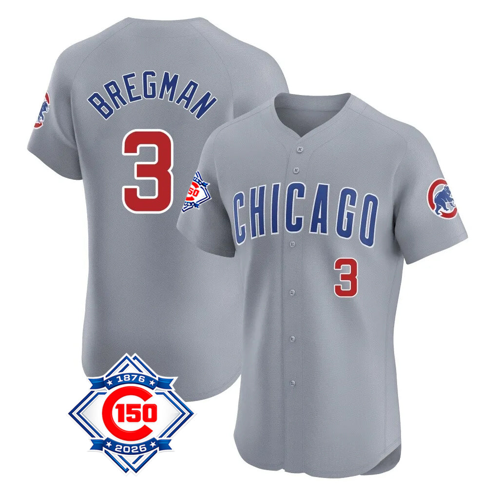 Choea C.Cubs #3 Alex Bregman Gray Road 150th Anniversary Limited Elite Home Stitched Jerseys