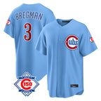 Choea C.Cubs #3 Alex Bregman Light Blue 150th Anniversary Home Game Stitched Jerseys