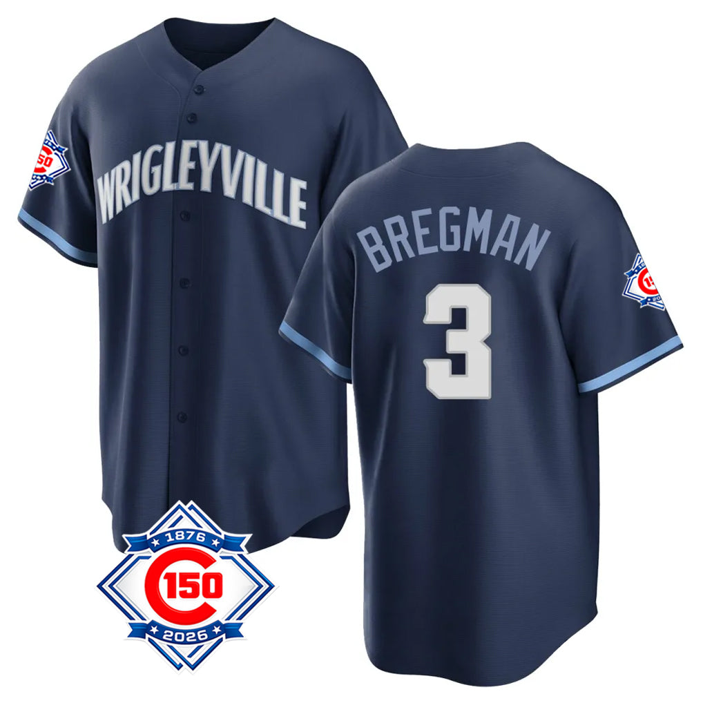Choea C.Cubs #3 Alex Bregman Navy 150th Anniversary City Connect Home Game Stitched Jerseys