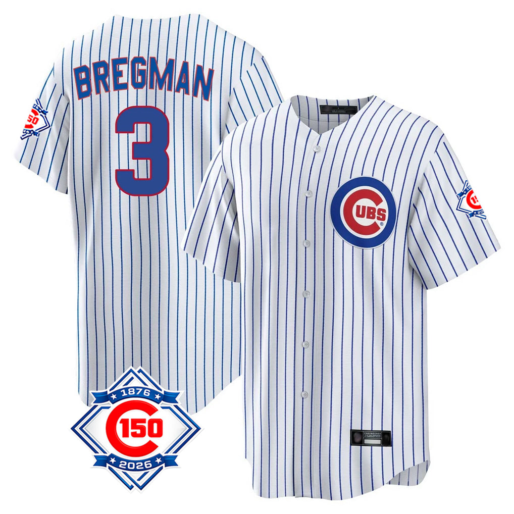 Choea C.Cubs #3 Alex Bregman White 150th Anniversary Home Game Stitched Jerseys