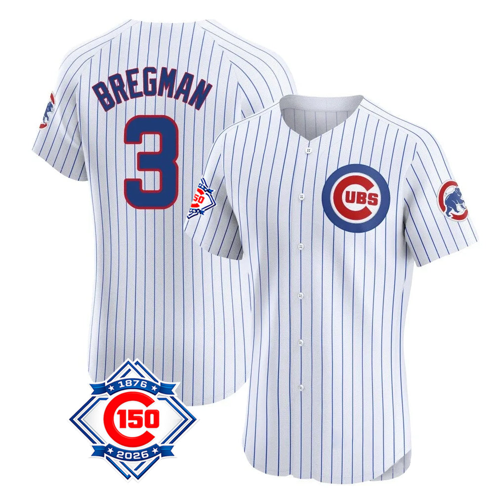 Choea C.Cubs #3 Alex Bregman White 150th Anniversary Limited Elite Home Game Stitched Jerseys