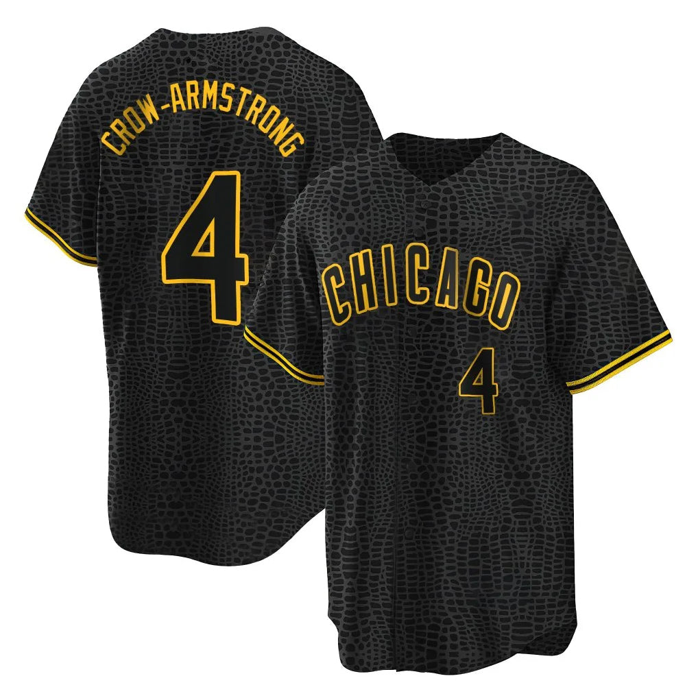 Choea C.Cubs #4 Pete Crow-Armstrong Player Black Snake Skin City Game Stitched Jerseys