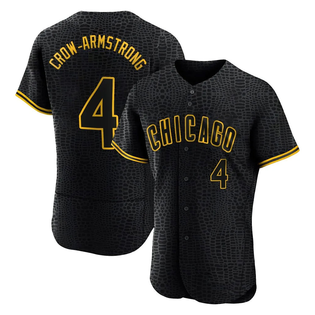 Choea C.Cubs #4 Pete Crow-Armstrong Player Black Snake Skin City Limited Elite Home Game Stitched Jerseys