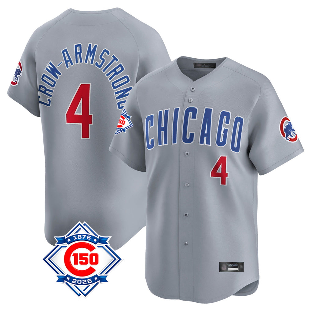 Choea C.Cubs #4 Pete Crow-Armstrong Player Gray Road 150th Anniversary Limited Home Stitched Jerseys