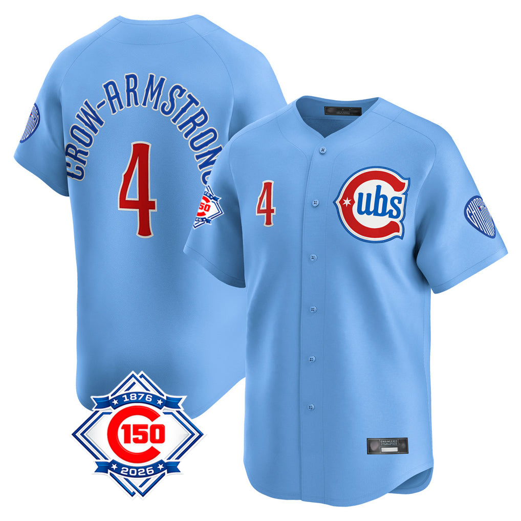Choea C.Cubs #4 Pete Crow-Armstrong Player Light Blue 150th Anniversary Limited Home Stitched Jerseys