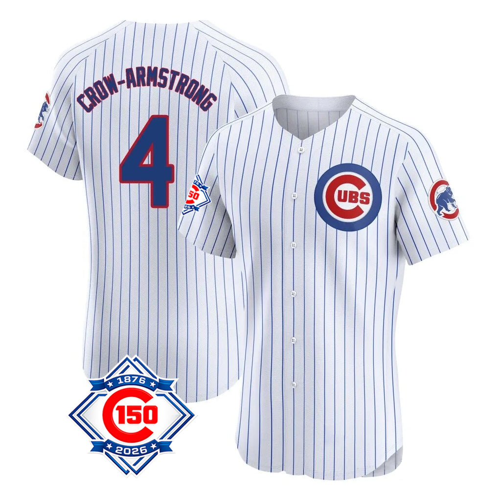 Choea C.Cubs #4 Pete Crow-Armstrong Player White 150th Anniversary Limited Elite Home Game Stitched Jerseys