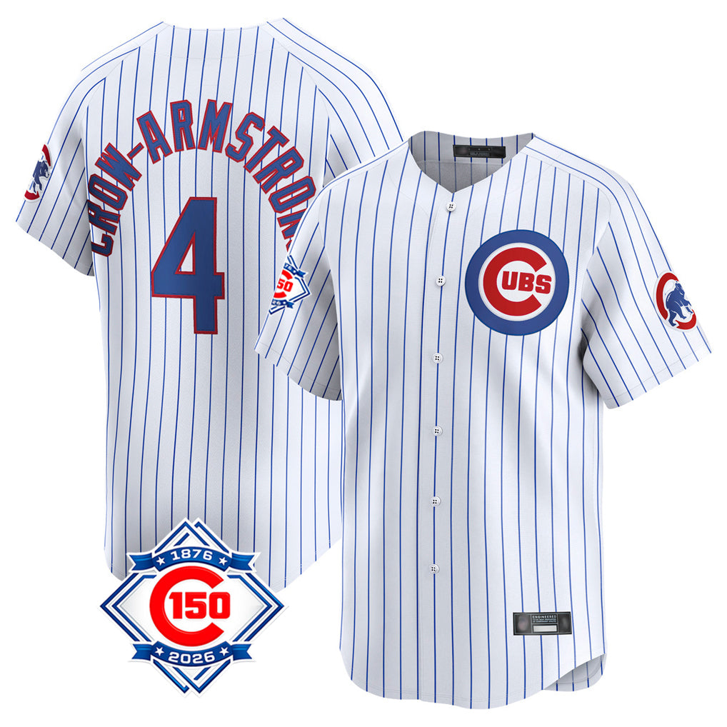 Choea C.Cubs #4 Pete Crow-Armstrong Player White 150th Anniversary Limited Home Game Stitched Jerseys