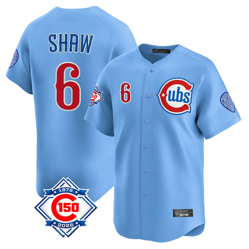 Choea C.Cubs #6 Matt Shaw Player Light Blue 150th Anniversary Limited Home Stitched Jerseys
