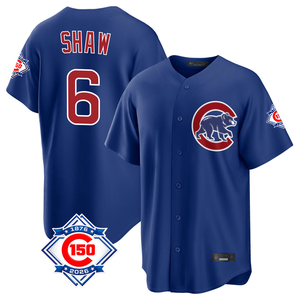 Choea C.Cubs #6 Matt Shaw Player Royal 150th Anniversary Home Game Stitched Jerseys