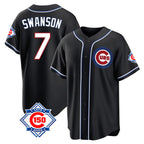 Choea C.Cubs #7 Dansby Swanson Player Black Fashion Out 150th Anniversary Game Stitched Jerseys