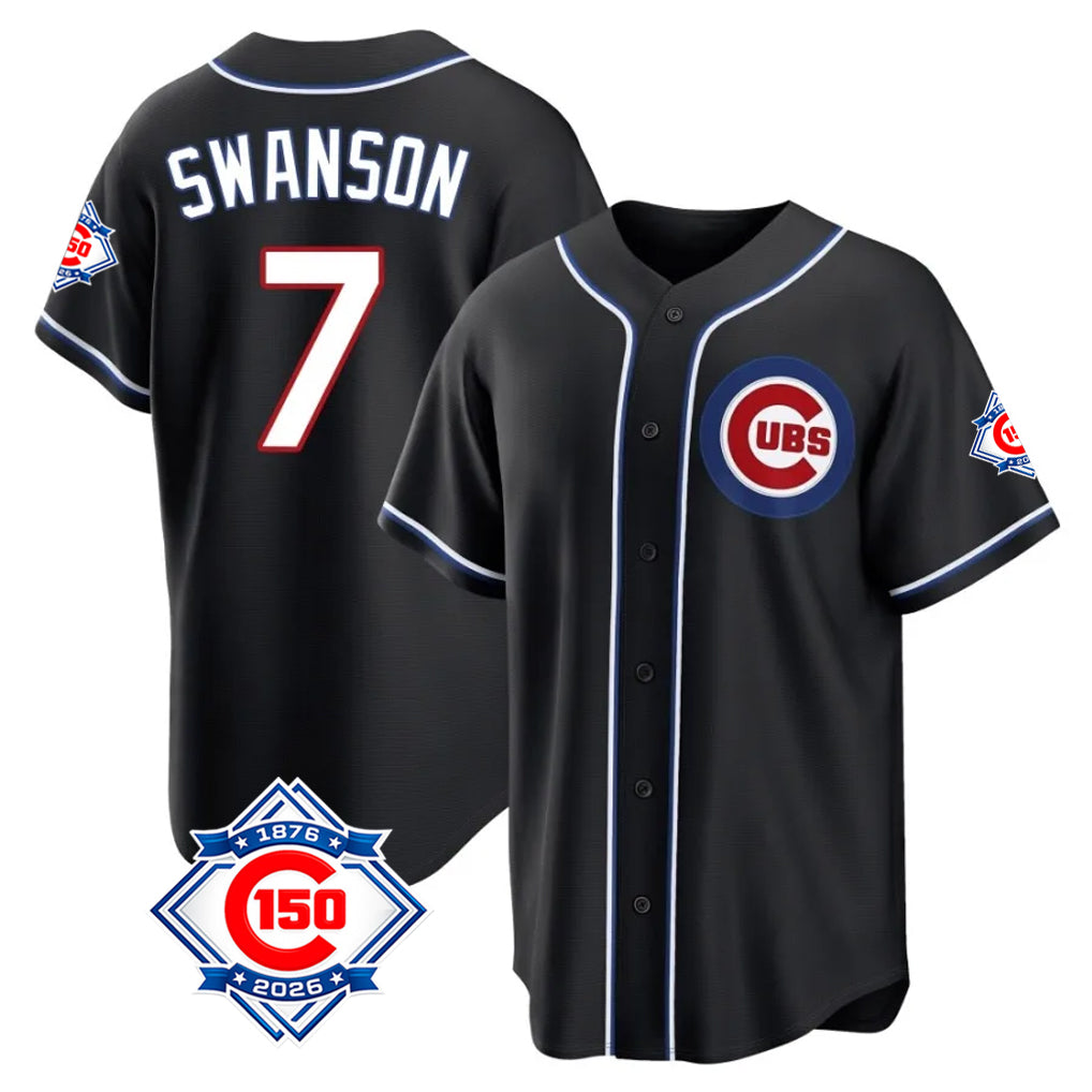 Choea C.Cubs #7 Dansby Swanson Player Black Fashion Out 150th Anniversary Game Stitched Jerseys