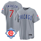 Choea C.Cubs #7 Dansby Swanson Player Gray 150th Anniversary Home Game Stitched Jerseys