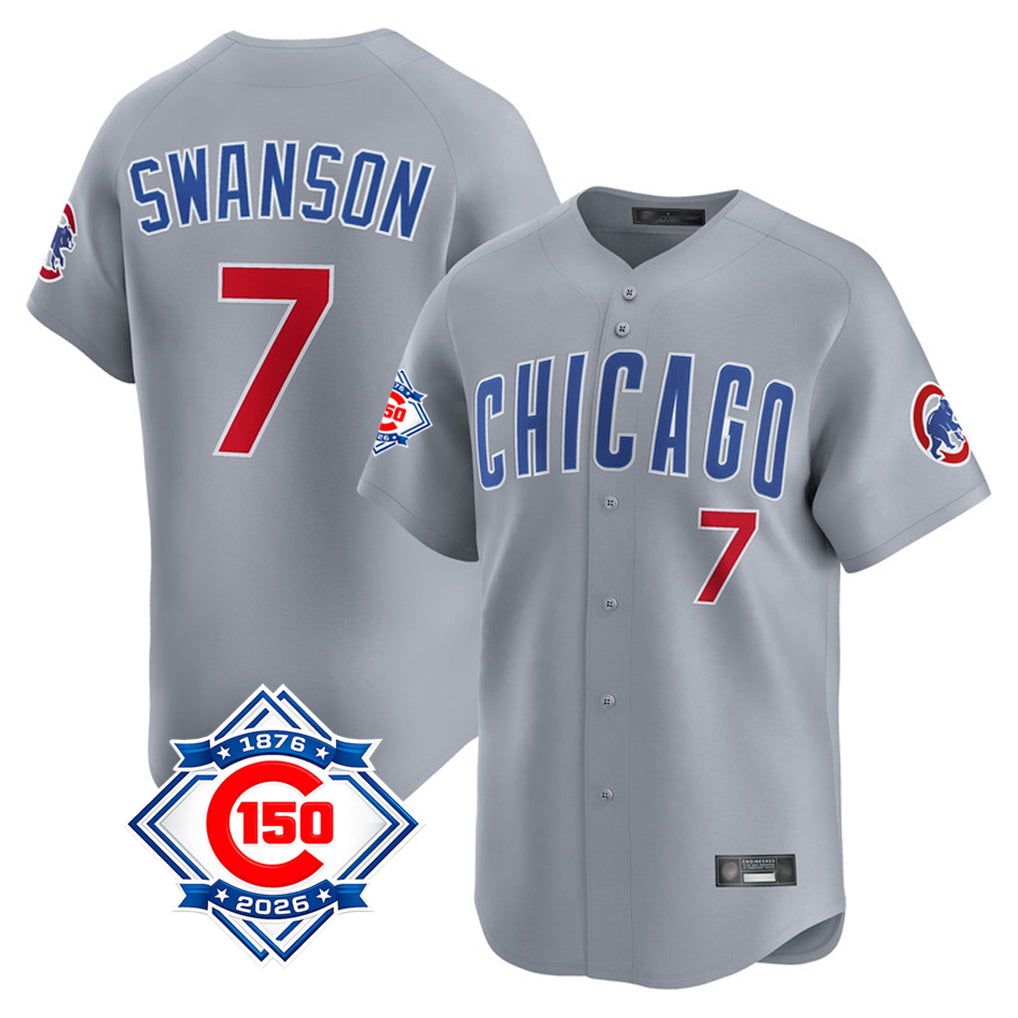 Choea C.Cubs #7 Dansby Swanson Player Gray Road 150th Anniversary Limited Home Stitched Jerseys