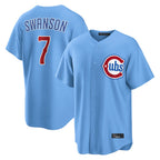 Choea C.Cubs #7 Dansby Swanson Player Light Blue Home Game Stitched Jerseys