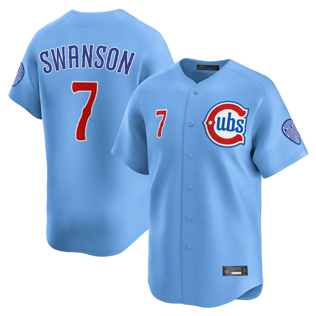 Choea C.Cubs #7 Dansby Swanson Player Light Blue Limited Home Stitched Jerseys