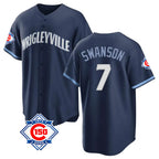 Choea C.Cubs #7 Dansby Swanson Player Navy 150th Anniversary City Connect Home Game Stitched Jerseys