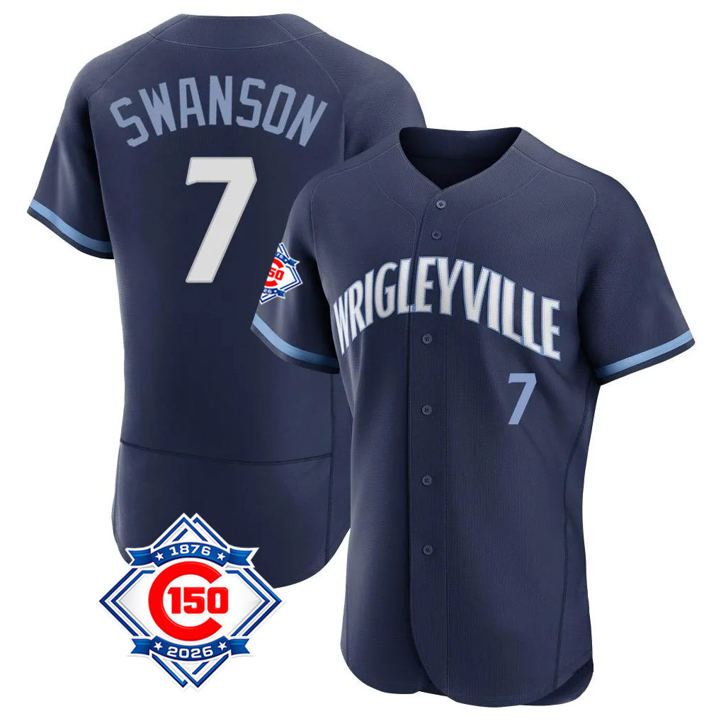 Choea C.Cubs #7 Dansby Swanson Player Navy City Connect 150th Anniversary Limited Elite Home Stitched Jerseys