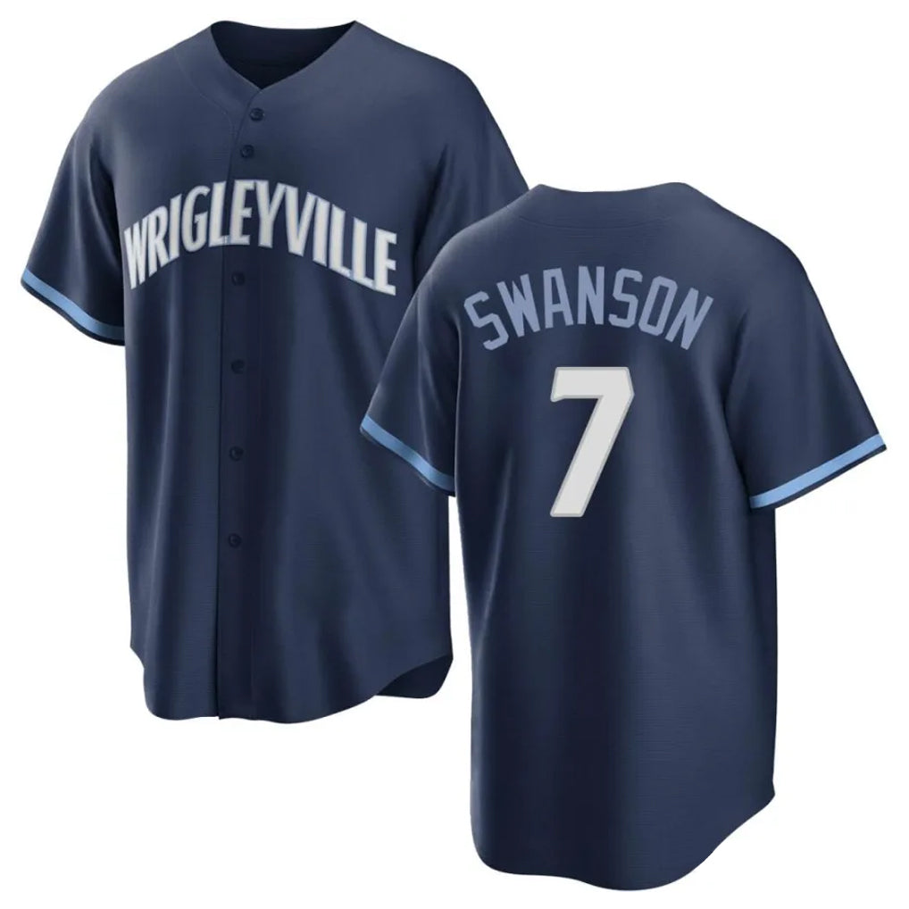 Choea C.Cubs #7 Dansby Swanson Player Navy City Connect Home Game Stitched Jerseys