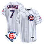 Choea C.Cubs #7 Dansby Swanson Player White 150th Anniversary Game Home Stitched Jerseys