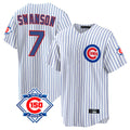 Choea C.Cubs #7 Dansby Swanson Player White 150th Anniversary Home Game Stitched Jerseys