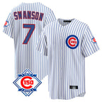 Choea C.Cubs #7 Dansby Swanson Player White 150th Anniversary Home Game Stitched Jerseys
