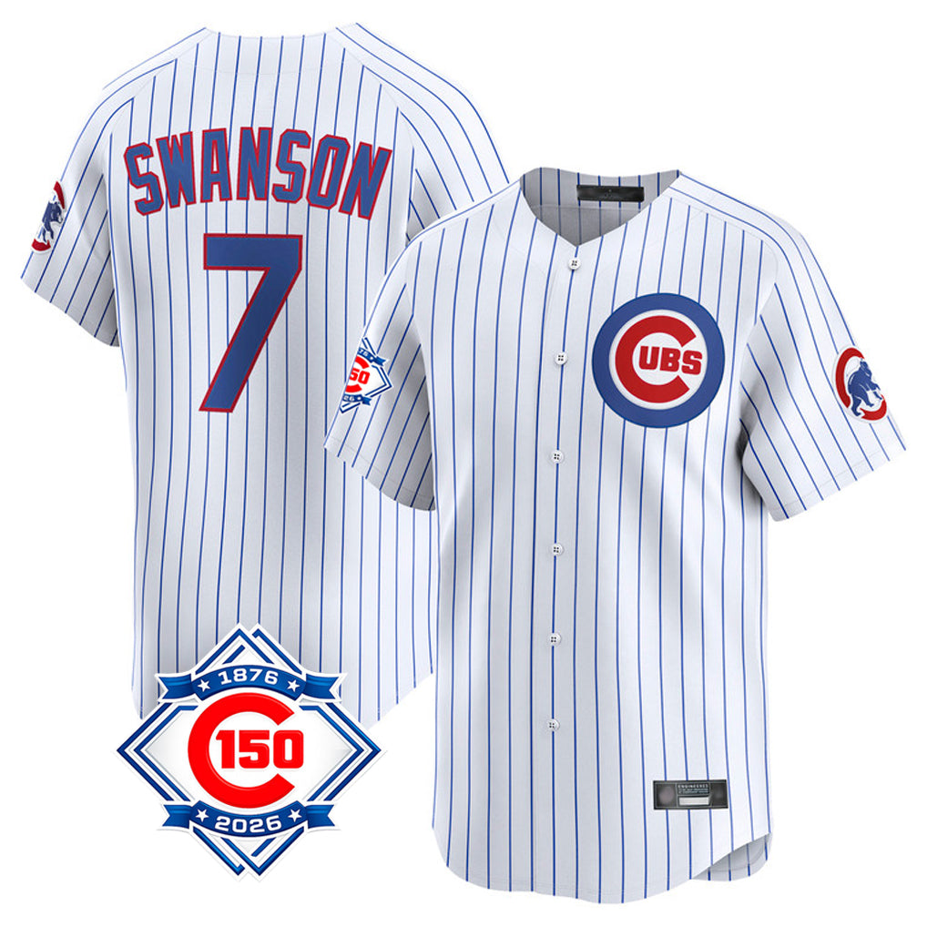 Choea C.Cubs #7 Dansby Swanson Player White 150th Anniversary Limited Home Game Stitched Jerseys