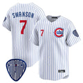 Choea C.Cubs #7 Dansby Swanson Player White Pinstripe Vapor Premier Limited Home Stitched Jerseys