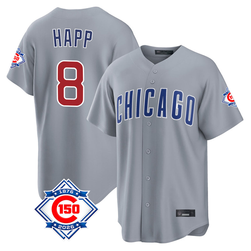 Choea C.Cubs #8 Ian Happ Player Gray Home Game Stitched Jerseys