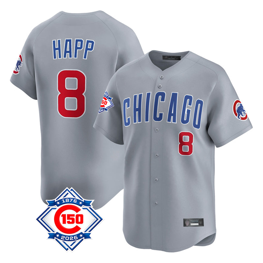 Choea C.Cubs #8 Ian Happ Player Gray Road 150th Anniversary Limited Home Stitched Jerseys