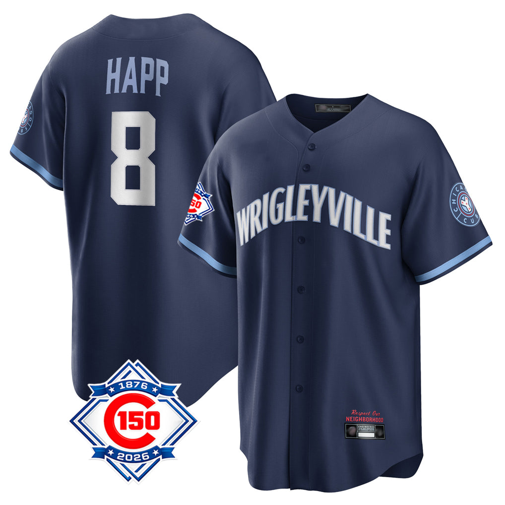 Choea C.Cubs #8 Ian Happ Player Navy 150th Anniversary City Connect Home Game Stitched Jerseys