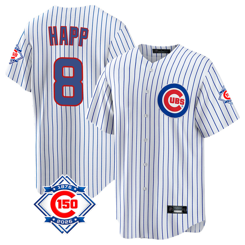 Choea C.Cubs #8 Ian Happ Player White 150th Anniversary Home Game Stitched Jerseys
