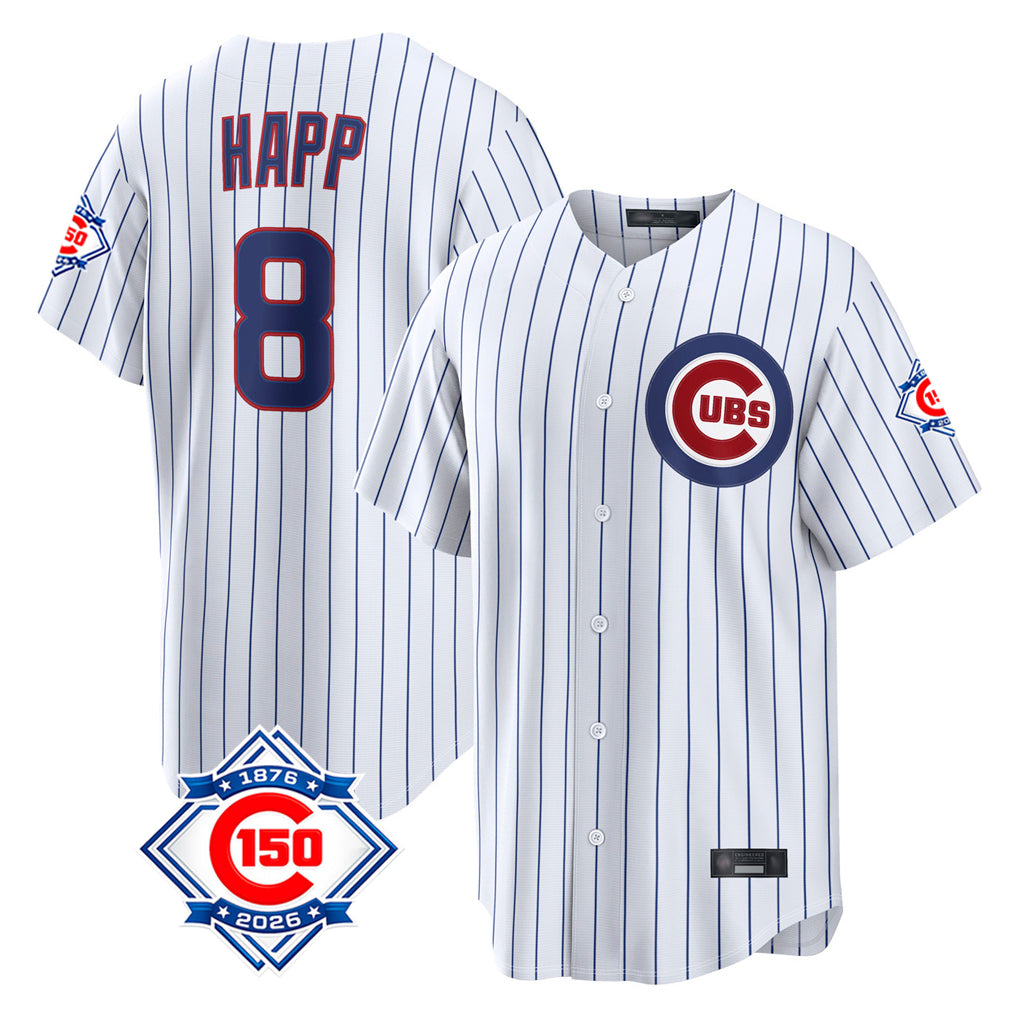 Choea C.Cubs #8 Ian Happ Player White 150th Anniversary Limited Home Game Stitched Jerseys