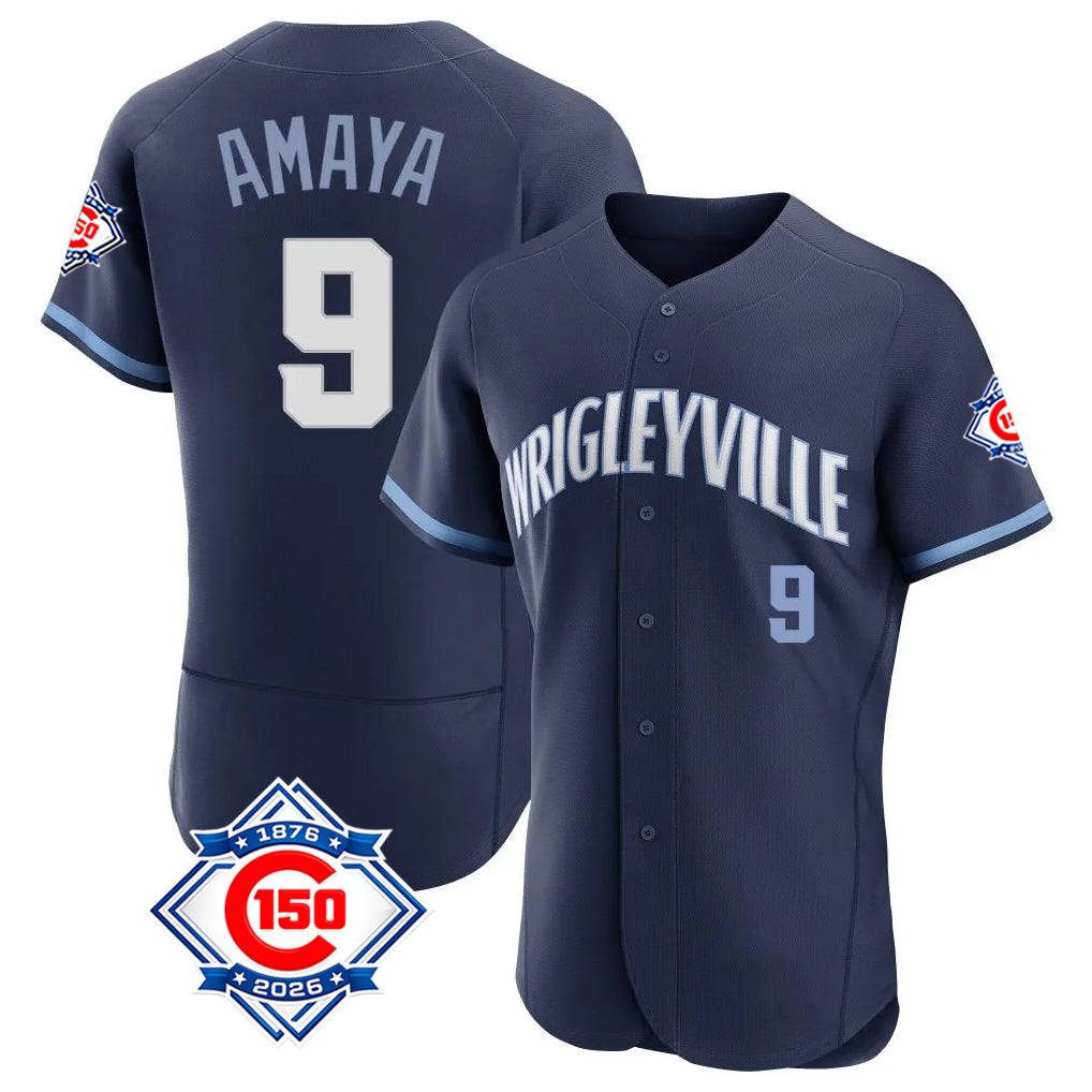 Choea C.Cubs #9 Miguel Amaya Player Navy City Connect 150th Anniversary Limited Elite Home Stitched Jerseys