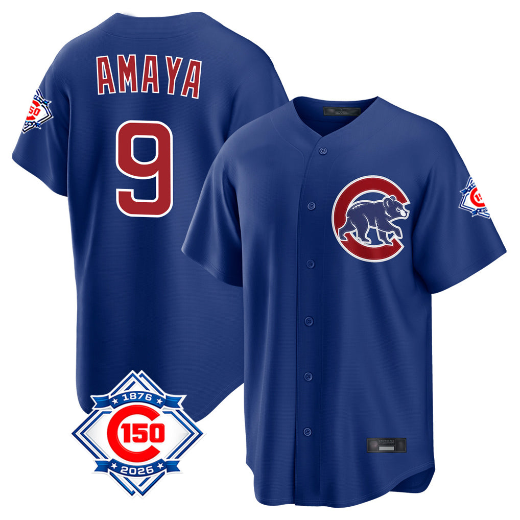 Choea C.Cubs #9 Miguel Amaya Player Royal 150th Anniversary Home Game Stitched Jerseys