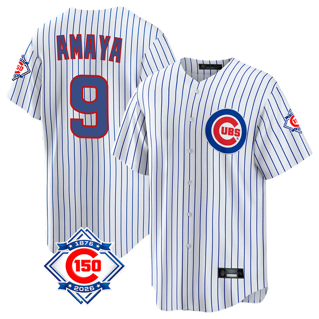 Choea C.Cubs #9 Miguel Amaya Player White 150th Anniversary Home Game Stitched Jerseys