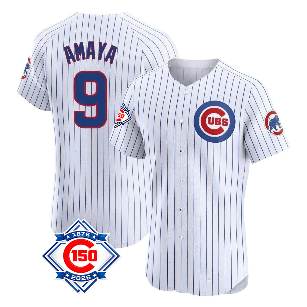 Choea C.Cubs #9 Miguel Amaya Player White 150th Anniversary Limited Elite Home Game Stitched Jerseys