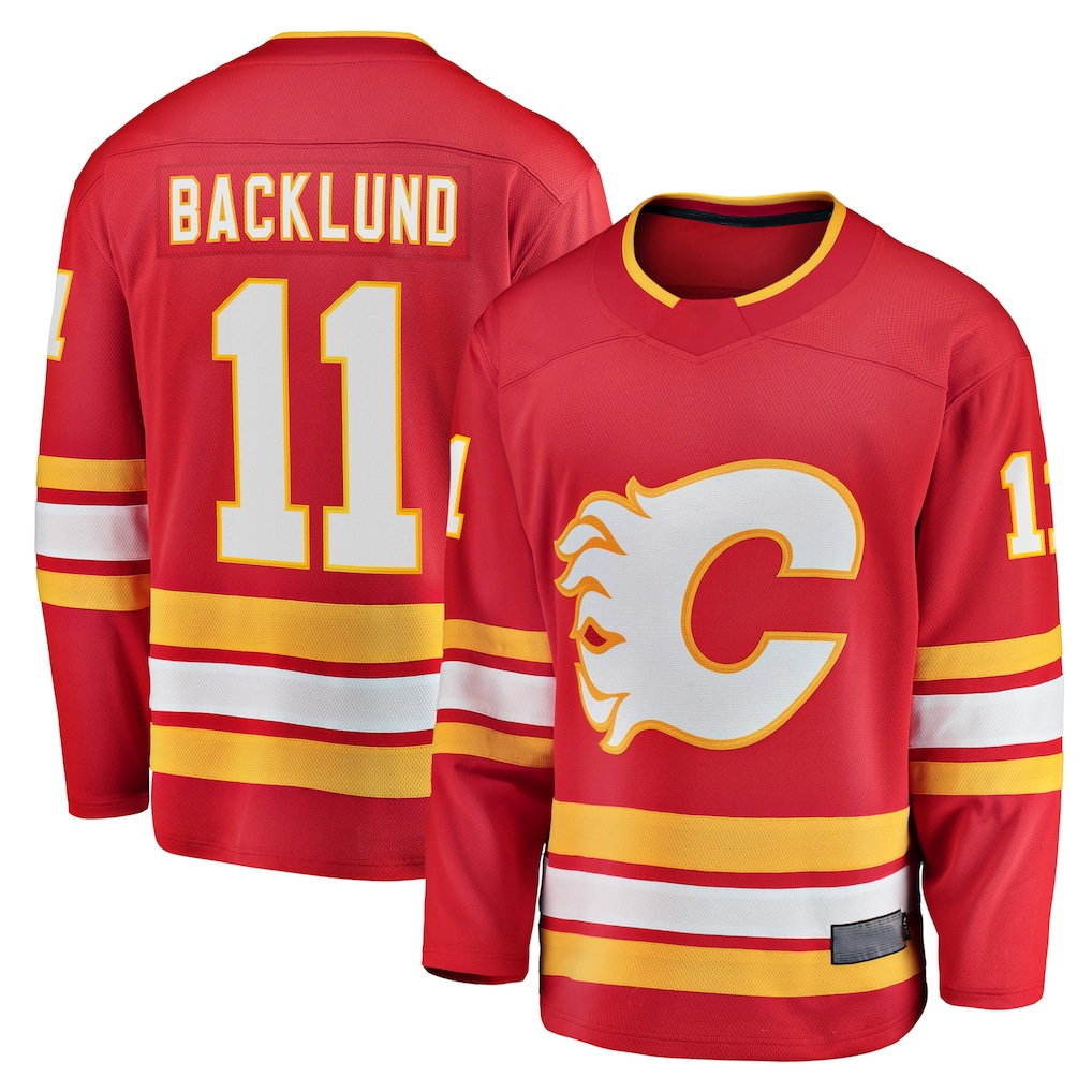 Choea C.Flames #11 Mikael Backlund Red Home Breakaway Player Jerseys