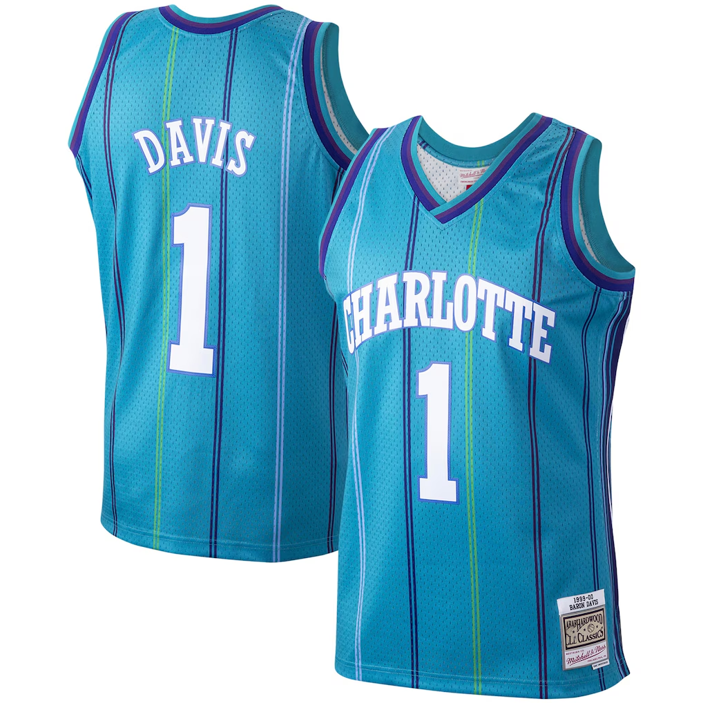 Choea C.Hornets #1 Baron Davis Mitchell & Ness Teal 199900 Hardwood Classics Swingman Jerseys