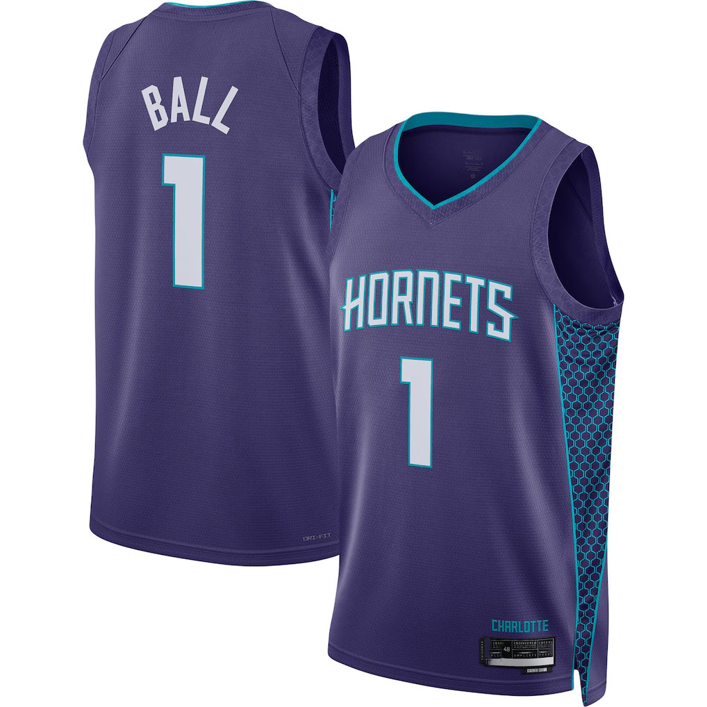 Choea C.Hornets #1 LaMelo Ball Jordan Brand Purple Swingman Jerseys - Statement Edition