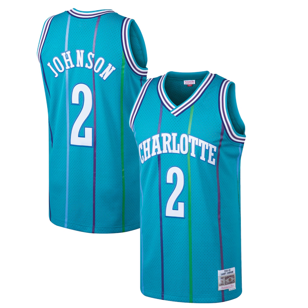 Choea C.Hornets #2 Larry Johnson Mitchell & Ness Teal 199293 Hardwood Classics Swingman Jerseys